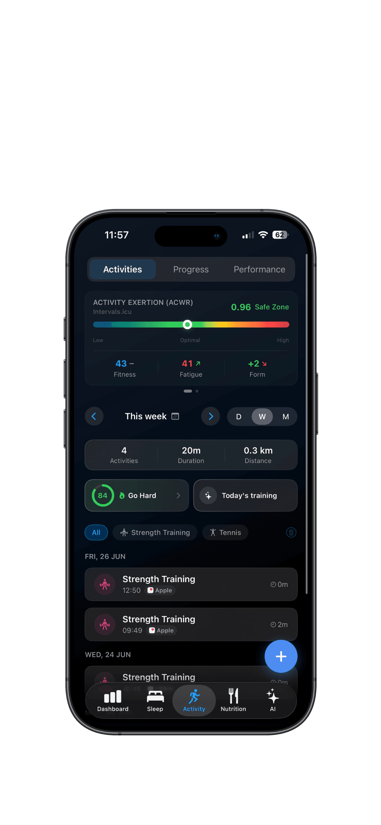 Vitalstat Activity tracking with strain and workouts