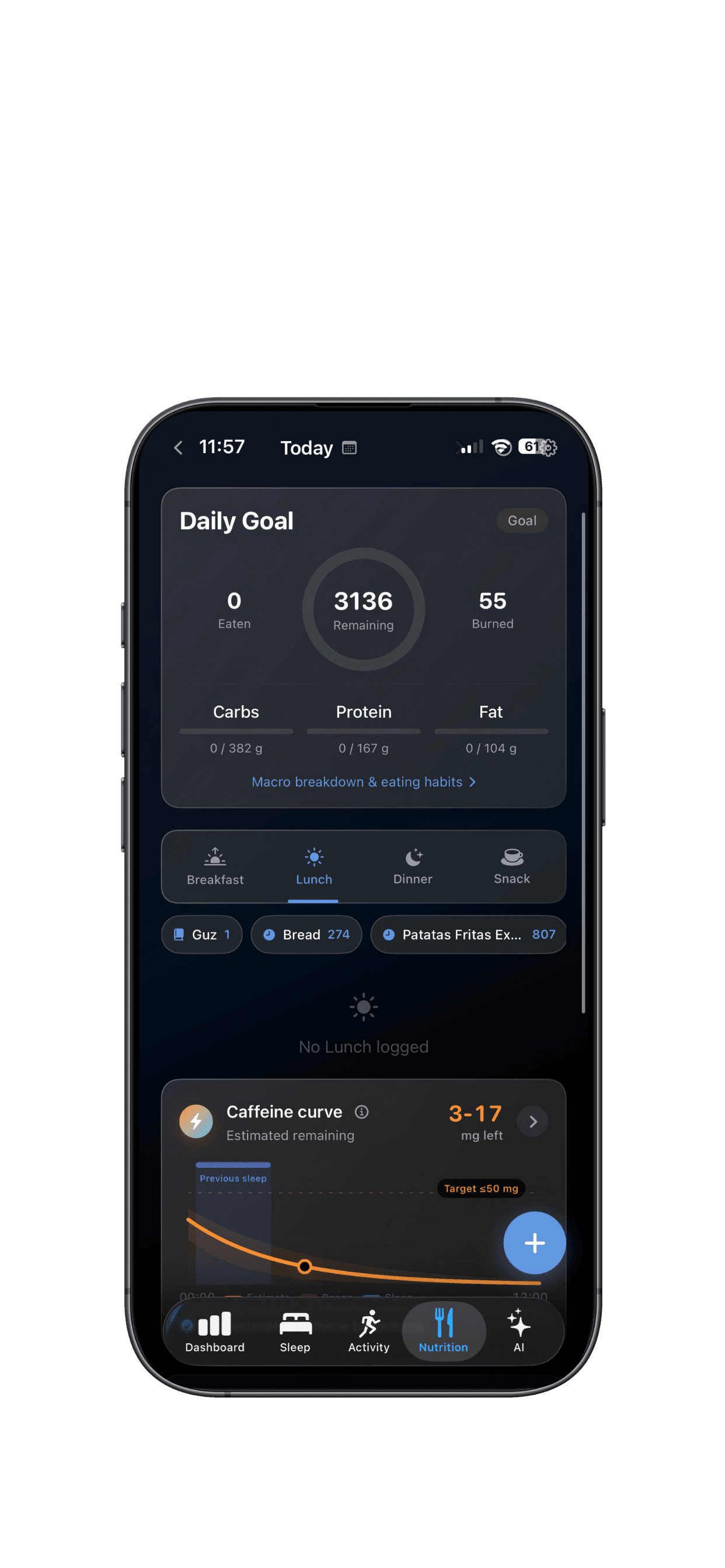 Vitalstat Nutrition tracking with daily goals and macros